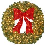 $149 48 in. Green Pre-Lit Fir Wreath with Bow