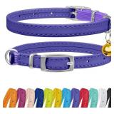 Leather Cat Collar w/ Bell (8"-11", Purple)