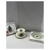 Spode Christmas Tree double tier tray and 10 inch millennium calendar plate