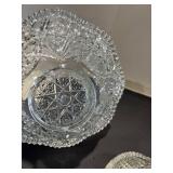 Vintage sawtooth flared glass bowl, sawtooth brilliant cut glass Hobstar Imperial Vintage heavy clear and Glass platter with strawberries on it,