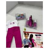 American Girl hair accessories, booklet and an outfit