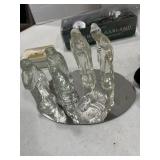 Glass nativity set and Christmas decor