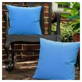 Lewondr Waterproof Outdoor Throw Pillow Cover, 2 Pack Solid PU Coating Throw Pillow Case UV Protection Garden Cushion Cover for Patio Sofa Couch Balcony 18"x18"(45x45cm) - Light Blue