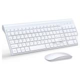 TopMate Wireless Keyboard and Mouse Ultra Slim Combo, 2.4G Silent Compact USB Mouse and Scissor Switch Keyboard Set with Cover, 2 AA and 2 AAA Batteries, for PC/Laptop/Windows/Mac - White