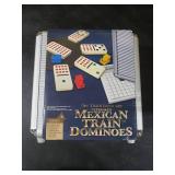 Mexican Train Dominoes Set Tile Board Game in Aluminum Carry Case Games with Colorful Trains for Family Game Night, for Adults and Kids Ages 8 and up