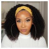 Aisaide Afro Curly Headband Wig Kinky Curly Headband Wig Half Wigs for Black Women Synthetic Short Deep Wave Afro Curly Headband Wig Glueless Curly Headband Wig Natural Black Headband Wig 1B