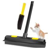 Bonpally Pet Hair Removal Broom Rubber Broom, Carpet Rake Fur Remover Broom with Squeegee and Telescoping Handle, Portable Lint Remover, Dog and Cat Hair Remover for Carpets, Couch, Yellow/Black