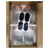 Qianfenie 50 oz Glass Jars with Airtight Lids, Wide Mouth Mason Jars with Clip Top Lids for Kitchen - Square Glass Jars with Chalkboard Labels and Replacement Silicone Gaskets, Set of 4