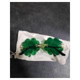 Melpomenia St. Patricks Day Green Sunglasses Irish Shamrock Four Leaf Clover Green Lens Shades Costume Party Glasses(Four Leaf Green)