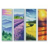 Maydear 4 PCS Cross Stitch Bookmark Kits, Stamped DIY Embroidery Bookmark Kit for Kids Adults Beginners, 18CT 2 Strands 2.36" x 7"- Quadruple Landscape