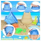 FUSPWEAO Beach Toys, Dinosaur Sand Toys with Dump Truck and Collapsible Beach Bucket, Shovel and Rake, Mesh Bag, Animal Dinosaur Sand Molds, Sand Castle Toys, Sandbox Toys for Toddlers Kids Boys