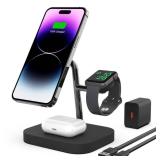 Wireless Charger, Boaraino Magnetic 3 in 1 Wireless Charging Station Compatible with iPhone16/15/14/13/12 Serie, Apple Watch10/ 9/8/7/6/SE/5/4/3, AirPods 2/3/4/Pro