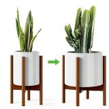 MUDEELA Adjustable Plant Stand Indoor, Bamboo Plant Stand 8 to 12 Inches, Bamboo Dark Brown Planter Stand for Indoor Plants,Single Floor Plant Stand for Indoor Plants, Pot Plant Not Included