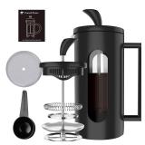 BOMPCAFE 1-2 Cups French Press Coffee Maker Cafetiere - 350ML - 4 Level Filtration System, Heat Resistant Borosilicate Glass with Stainless Steel Filter, 12 oz/350 ML