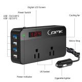 BMK 200W Car Power Inverter DC 12V to 110V AC Car Inverter 4 USB Ports Charger Adapter Car Plug Converter with Switch and Current LCD Screen