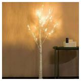 1-Pack 4FT Lighted Birch Tree (Higher Size & Floor Standing), Birch Christmas Tree for Indoor & Outdoor, Warm White 96 LED Birch Tree Lights for Outdoor Christmas Decorations Indoor Home Thanksgiving