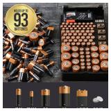 The Battery Organizer and Tester with Cover, Storage Organizer and Case, Holds 93 Batteries of Various Sizes, Includes a Removable Battery Tester, Battery Holder for Garage Organization, Black