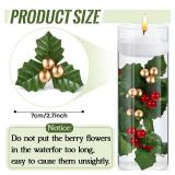 Canlierr 50 Pieces Christmas Holly Berries for Crafts Faux Berry Flowers Holly Leaves and Berries Christmas Wreath Fillers for Christmas Vase Fillers Floating Candle Table Centerpiece (Red, Gold)