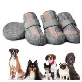 PETQYS Dog Shoes,Mesh Breathable Dog Boots for Walking Running Hiking,Soft Non-Slip Rugged Rubber Sole Dog Booties with Adjustable Straps 4Pcs,Grey-Size2