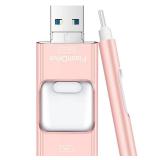 Flash Drive for iPhone 256GB, 4 in 1 USB Type C Memory Stick, Photo Stick External Storage Thumb Drive for iPhone iPad Android Computer, Rose Pink