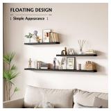 BOFIRE Wall Shelves, Floating Shelves for Wall, Wall Mounted Wood Shelves for Bedroom Laundry Living Room, Solid Wood Display Shelves Decor (Black, 17 Inch)