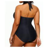 Aqua Eve Plus Size Swimsuits One Piece Bathing Suit for Women Tummy Control Sexy Halter Swimwear Solid Black 20W