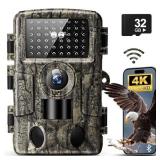 MRSCRET WiFi Trail Camera, 4k 60MP Game Camera with Night Vision Ip66 Waterproof 120°Wide Angle 0.1s Trigger Speed,Suitable for Outdoor Wildlife Detection, Monitoring Home Security