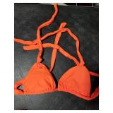 Orange Bikini Sets for Women Cheeky High Leg Thong Bikinis Cute Padded Adjustable Ruched Halter 2 Piece Swimsuit S