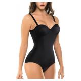 BRABIC Bodysuit Shapewear for Women Tummy Control Dress Backless Bodysuit Tops Body Shaper with Built-in Bra (Black, 1X-Large)