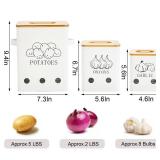 WUWEOT 3 Pack Vegetable Storage Tins, Metal Onion Garlic Potato Jars Set, Kitchen Canisters Vegetable Keeper Containers with Aerating Holes and Wooden Lid