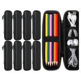 Ctosree 9 Pcs Hard Large Pencil Case Black Pen Case for Adults PU Carrying Bag Pouch Simple Zipper Organizer Box for USB Cables Fountain Pen Small Items Office Supplies