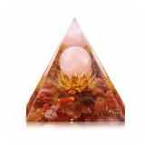 EternalOrgone New Inspirational Crystal Pyramid Orgone Pyramids Flower of Life Aquamarine Energy Pyramid Generator for Protection Meditation Orgonite Pyramids (Red)