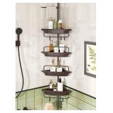 ALLZONE Rustproof Shower Caddy Corner for Bathroom, Tension Corner Shower Caddy Tension Pole, Solid Shower Organizer with 4 Adjustable Shower Shelves, Shower Rack Fit Heights 39.2 to 113 Inches,Brown