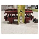 Vintage Toy Cast Iron Red Trolley Car 1920s and Vintage Tractor Toy