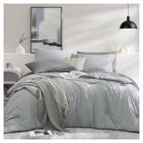 WRENSONGE Light Grey Full Size Comforter, 7 Pieces Soft Full Size Comforter Sets- Full Comforter Fitted Sheet, Flat Sheet, 2 Pillow Shams, 2 Pillowcases, Warm Bedding Sets Full All Season