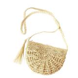 Ayliss Women Straw Crossbody Purse Beach Handmade Woven Shoulder Bag with Tassels (Half Round-Khaki)