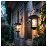 Otdair Solar Wall Lantern Outdoor, 2 Pcs Glass Solar Hanging Lantern Light Waterproof Solar Wall Sconce Light Fixture Wall Mount Solar Outdoor Wall Lights Decorative for Front Porch, Yard and Garden