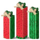 Seeloowy 3 Pcs Summer Watermelon Tiered Tray Decor Summer Table Block Sign Summer Rustic Farmhouse Wooden Tabletop Sign and Centerpieces for Summer Ocean Party Home Kitchen Shelf Indoor Decor