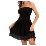 Tube Top Dresses for Women Summer Boho Cover Up Beach Mini Dress 9633 (S, Black lace)