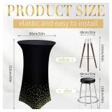 Tegeme 8 Packs 32 x 43 Inch Cocktail Spandex Tablecloths Cocktail Round Table Cover Spandex Stretch Square Tablecloth for Fitted High Top Table (Black, Gold Dot)