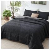 Bedsure Comforter Set - Cooling and Warm Bed Set, Charcoal Black Reversible For All Season, 3 Pieces, 1 Queen Size Comforter (88"x88") and 2 Pillow Cases (20"x26")