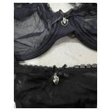 See Through Bra and Underwear Set Sheer Unlined Mesh Sexy Lace for Women Black M 34D