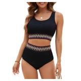 DaiLiWei Womens High Waisted Swimsuits Two Piece Sports Bathing Suits Padded Crop Top Ribbed Bikini Sets Full Coverage Bottom S