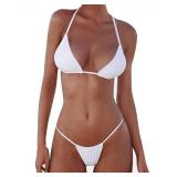 XUNYU Women Bikini Set Bandage Solid Brazilian Swimsuit Two Pieces Padded Thong Bathing Suits Sexy String Swimwear S