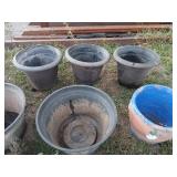 large lot of planters, yard decor, etc