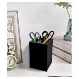 2 Pack Black Acrylic Pencil Pen Holder Cup,Desk Accessories Holder,Makeup Brush Storage Organizer,Modern Design Desktop Stationery Organizer for Office School Home Supplies,2.6x 2.6x 4 inches