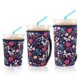 3 Reusable Iced Coffee Sleeves for Iced Coffee Cups or Drinks Reusable Neoprene Insulated Sleeves for Hot and Cold Drinks from Starbucks, Dunkin, And More (Butterfly Bush)