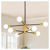 AMZASA Black and Gold Modern Sputnik Chandeliers, 8 Lights Farmhouse Light Fixture, Mid Century Pendant Light for Dining Room Living Room Kitchen Island Entryway Foyer, UL Listed