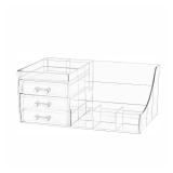 Cq acrylic 1 Pack Clear Make Up Organizer Countertop,Stackable 3 Drawers Makeup Storage,Cute Vanity Organizers for Dresser Hair Clip,Jewelry,Beauty Product Desk and Bathroom Organizers and Storage