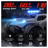 EpochAir Remote Control Car - 28km/h 2.4GHz High Speed Rc Cars Toys, Offroad Hobby Rc Truck Toy with LedLights, Rechargeable Toy Car Gift for 3 4 5 6 7 8-12 Year Old Boys Girls Kids Toys